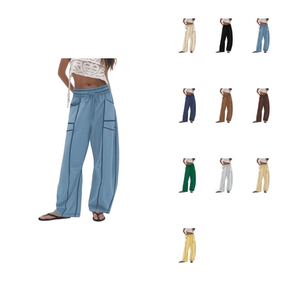 Women's Casual Loose Wide Leg Pants, Breathable Soft Stretchy Drawstring Waist Summer Trousers with Pockets – Baggy Palazzo Style Fall Sweatpants
