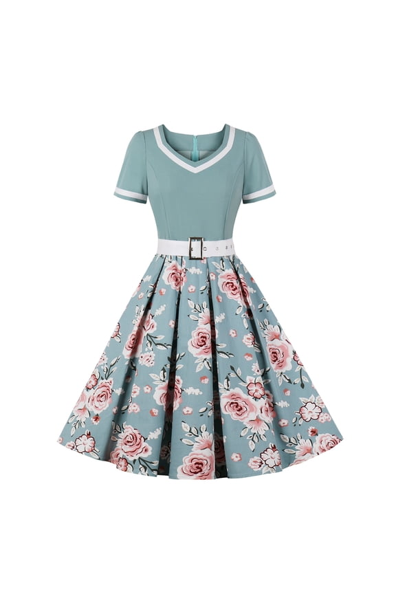 Women's Casual Lounge A-line Dress Vintage 50s 60s Audrey Hepburn Dress Fashion Plus Size Swing Dress for Tea Party