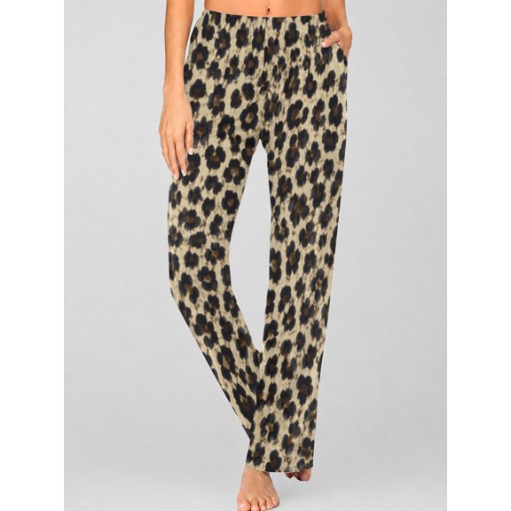 Women's Casual Lounge Pants with Pockets, Leopard Print Ultra Soft Breathable Sleepwear