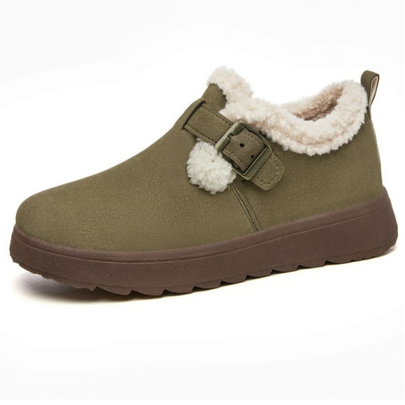 Women's Casual Low - Heel Winter Shoes - Warm, Comfortable Round - Toe Cotton - Upper Shoes with Artificial Short Plush Lining