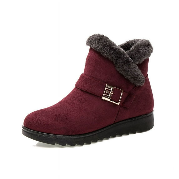 Women's Casual Low Heeled Round Toe Side Zipper Cloth Shoes Warm Cotton Snow Boots