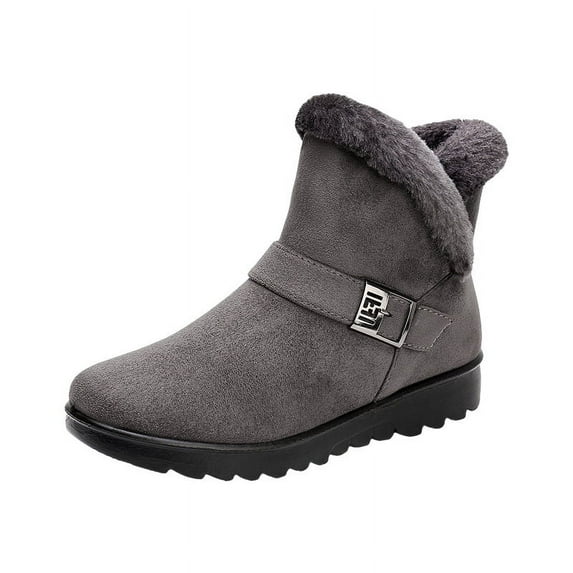 Women's Casual Low Heeled Round Toe Side Zipper Cloth Shoes Warm Cotton Snow Boots