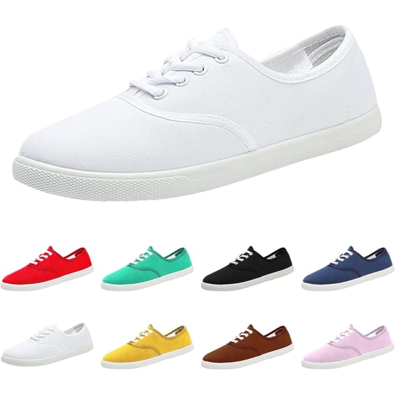 Women's Casual Low Top Sneakers Solid Color Breathable Lightweight Walking Shoes