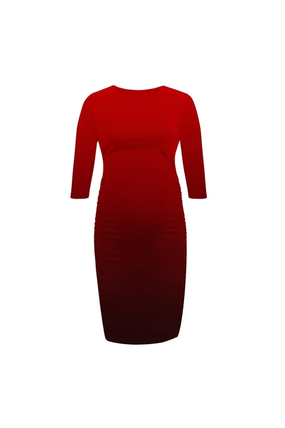 Women’s Casual Maternity Dress 3/4 Sleeve Knee Length Pregnancy Clothes for Baby Shower Red S