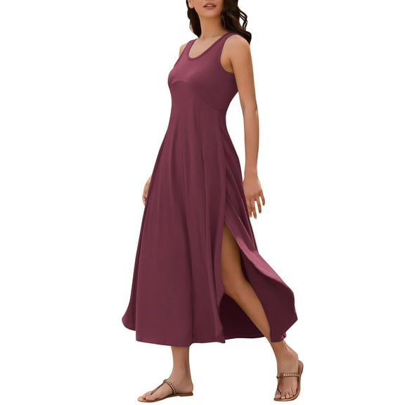 Women's Casual Maxi Sundress Crewneck Sleeveless Comfy Summer Loose Tank Dress Baggy Beach Vacation Outfits 2025