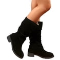 thumbnail image 1 of Women's Casual Mid Calf Boots, Plus Size Suede Round Toe Slouch Design with Breathable Lining, Trendy Boots for Daily Leisure Gift, 1 of 9