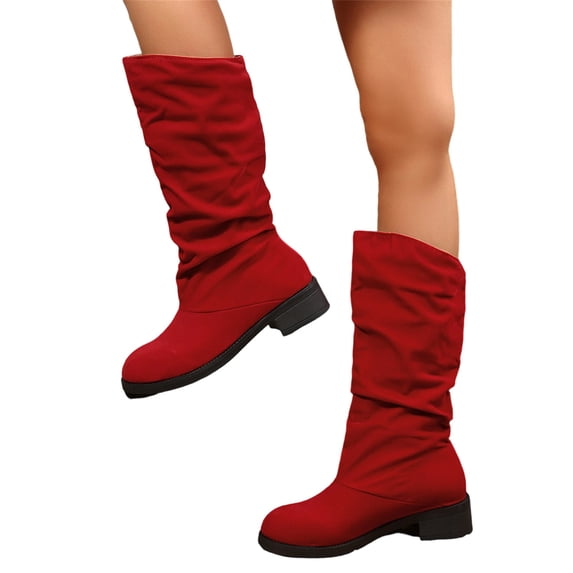 Women's Casual Mid Calf Boots, Plus Size Suede Round Toe Slouch Design with Breathable Lining, Trendy Boots for Daily Leisure Gift