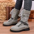 thumbnail image 1 of Women's Casual Mid Calf Boots, Retro Splice Knit Belt Buckle Lace Up Platform Design with Breathable Lining, Trendy Boots for Daily Party Gift, 1 of 4