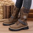 thumbnail image 1 of Women's Casual Mid Calf Boots, Retro Splice Knit Belt Buckle Lace Up Platform Design with Breathable Lining, Trendy Boots for Daily Party Gift, 1 of 8