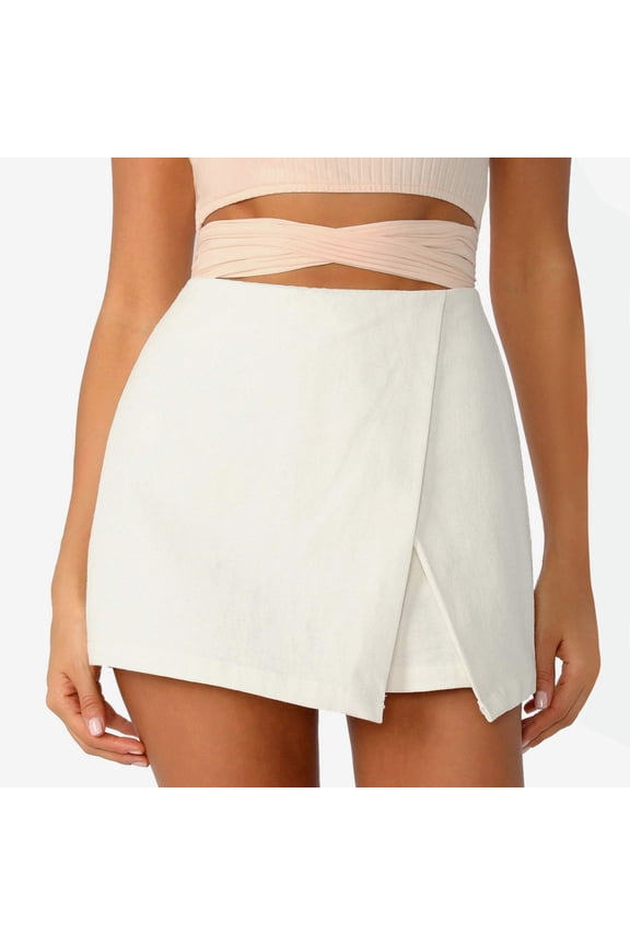 Women's Casual Mid Waist Zip Back Split Front Summer Solid Wrap Shorts