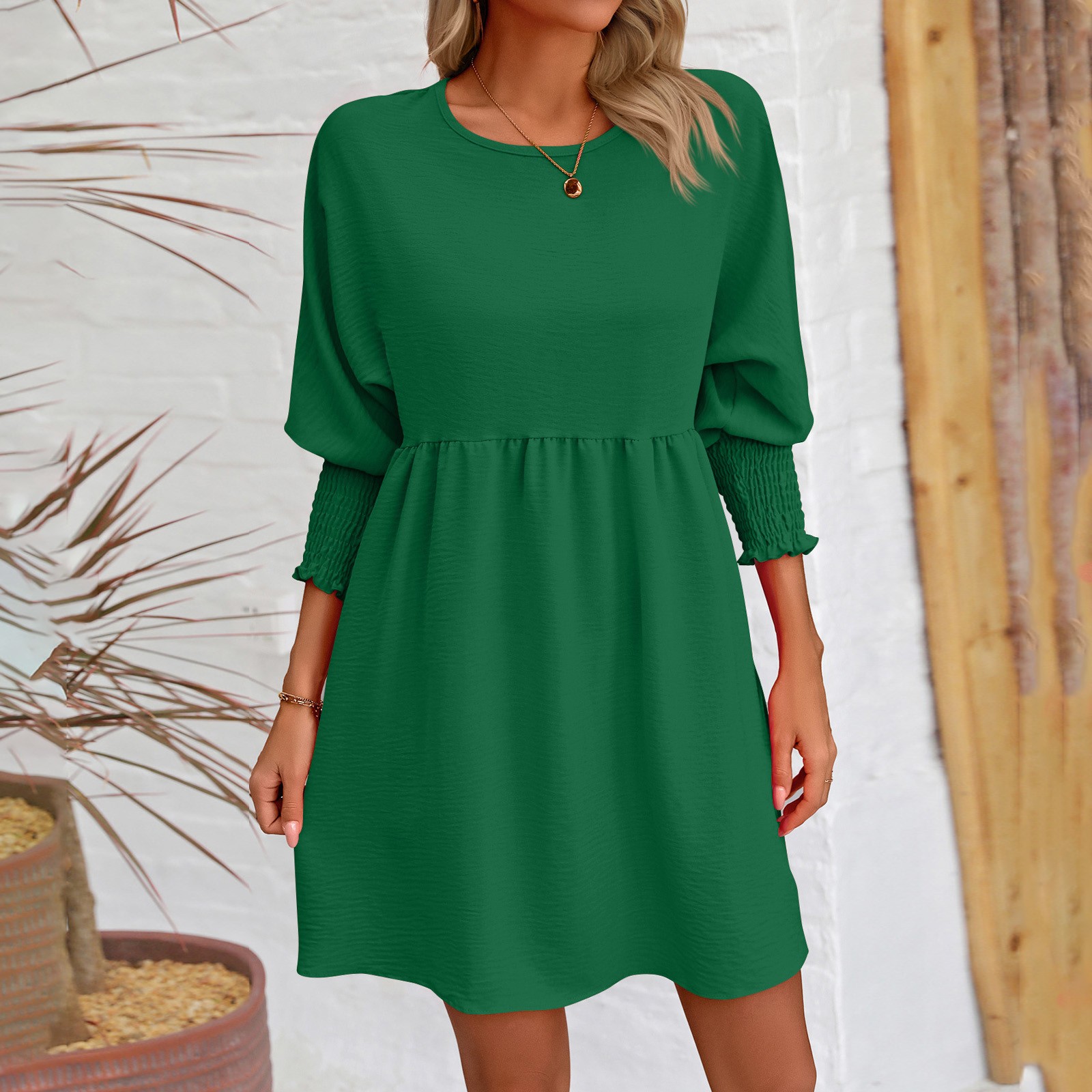 Women's Casual Midi Dress Long Sleeve Floral Shirred Bodice for Fall  Parties and Beach Outings - Walmart.com