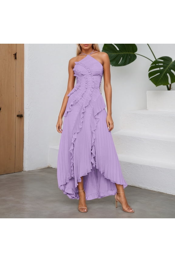 Women's Casual Midi Dress with Flowy Design and Zipper Suit for Daily & Date Wearing (Purple L)