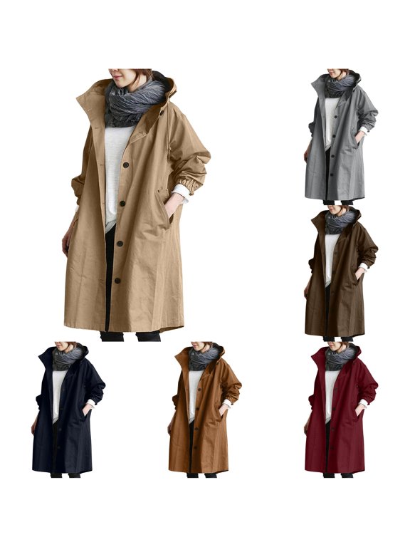 Women's Casual Midi-Length Belted Windbreaker Trench Coat Outerwear