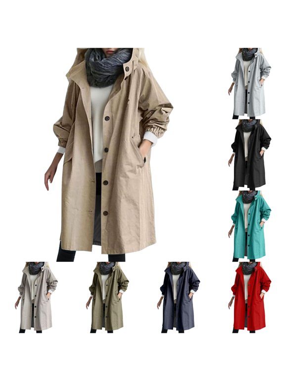 Women's Casual Midi-Length Belted Windbreaker Trench Coat Outerwear