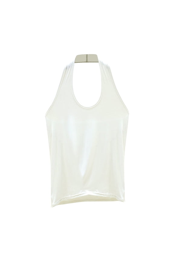 Women's Casual Modal Halter Neck Sleeveless Top Pullover Solid Color Loungewear Tank Layering Blouse White