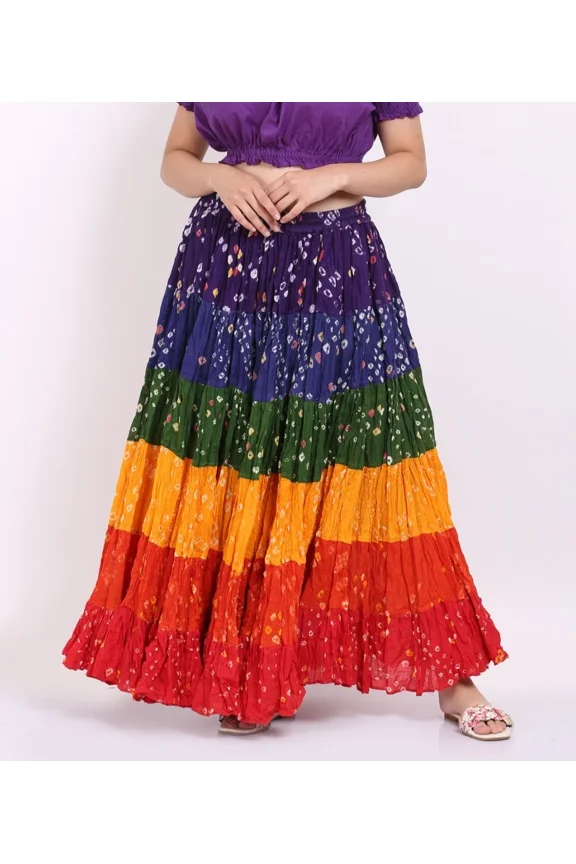 Women's Casual Multi Color Polka Dot Jaipuri Long 25 yard Cotton Maxi Skirt