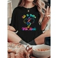 thumbnail image 1 of Women's Casual Music Graphic T-Shirt - "Life is Better with Music" Design, Short Sleeve, Cotton Blend, Round Neck, Machine Washable, Black with Colorful Musical Notes, 1 of 6
