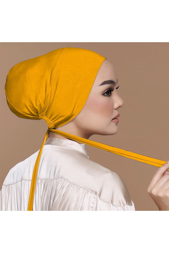 Women's Casual Muslim Hijab, Solid Color and Multicolor Elastic Bottom Hijab, Breathable Modest Scarf Wrap for Daily Wear, Islamic Prayer and Fashion-Yellow