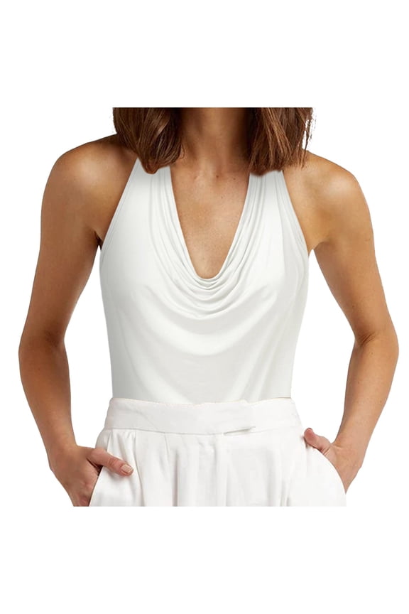 Women's Casual Neck Draped Front Sexy Backless Tank Top
