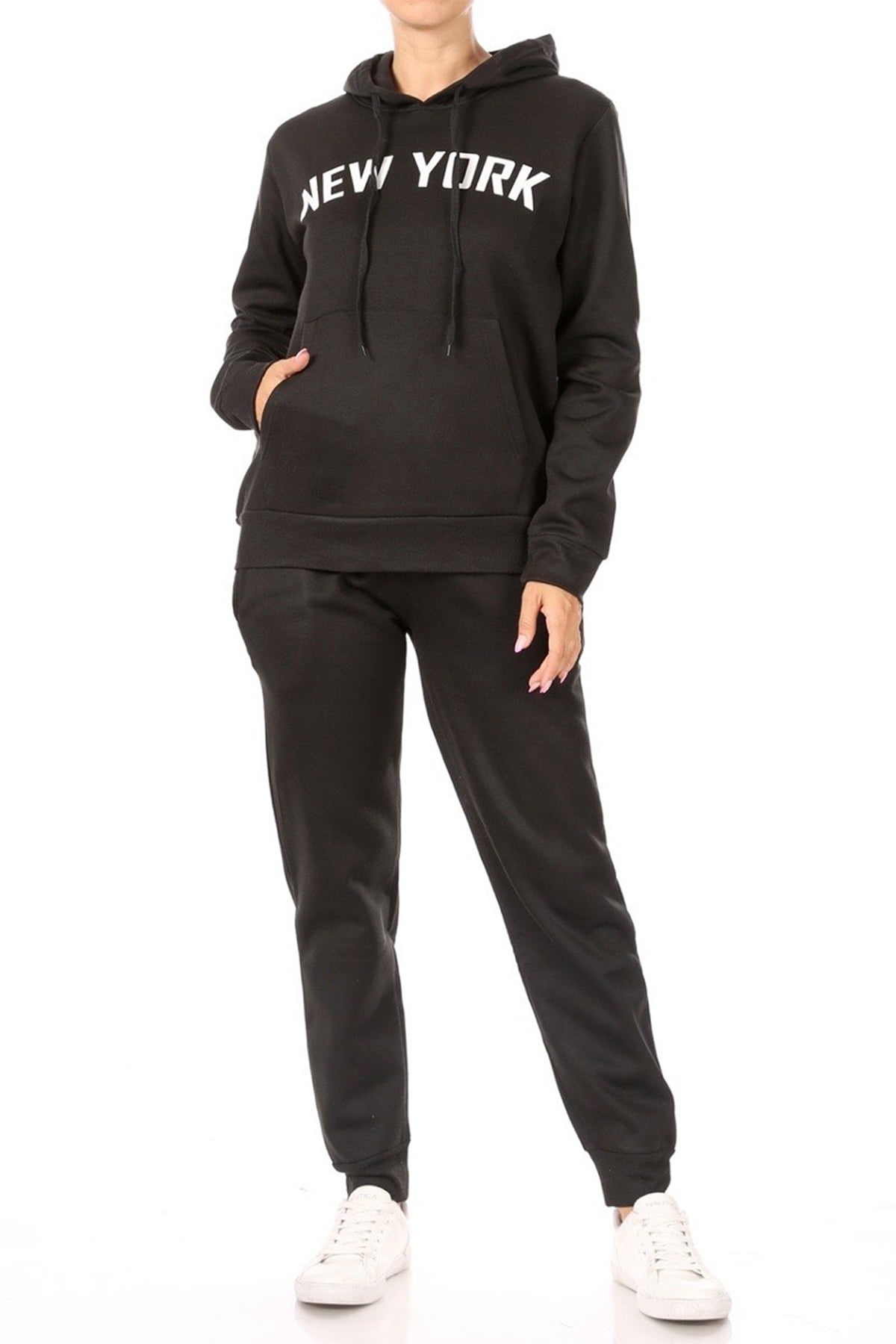 Women's Casual New York Logo Long Sleeve Hoodie Jogger Sweatpants Lounge