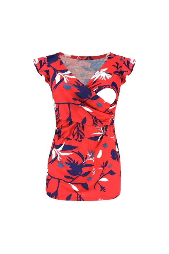 Women's Casual Nursing Tops Maternity Breastfeeding Tunic Tee Ladies Fashion Stripe Flowers Print Sleeveless Maternity Breastfeeding Clothe Top Vest