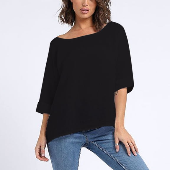 Women's Casual O-Neck 3/4 Sleeve Plain Linen Crop T Shirt Tops Blouse Plus Sizes Burnout Tee Shirts 2 Shirt Short Sleeve Raglan Shirt Women Womens Short Sleeve Shirts Plain Tees Women Long Sleeves
