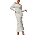 thumbnail image 1 of Women's Casual Off Shoulder Dress Elegant Hollow Out Design Pure Color Daily Wear Versatile Outfit With Jewelry Styling Hand Wash Recommended, 1 of 7