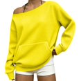 thumbnail image 1 of Women's Casual Off Shoulder Sweatshirt Long Sleeve Waffle Knit Loose Pullover Top with Pockets Solid Color Fashion Hoodie Cozy Oversized Sweater, 1 of 5