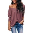 thumbnail image 1 of Women's Casual Off Shoulder Tops V Neck Waffle Knit Shirt Batwing Sleeve Tunics, 1 of 2