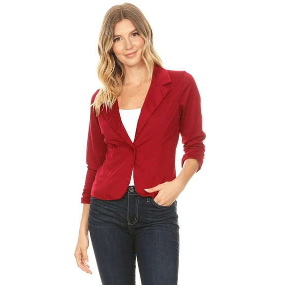 Women's Casual Office 3/4 Long Sleeve Open Front Blazer Jacket S-3XL