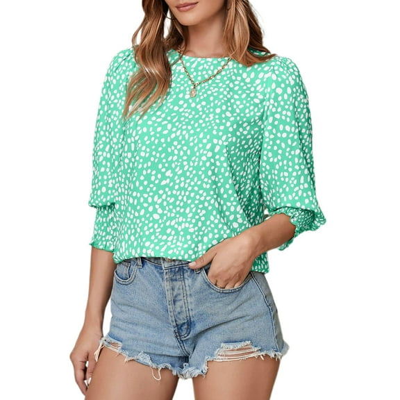 Women's Casual Office Crew Neck T Shirt Dot Half Sleeve Top