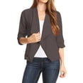 thumbnail image 1 of Women's Casual Office Wear Open Draped Front 3/4 Sleeves Basic Solid Blazer Jacket S-3XL, 1 of 3