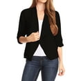 thumbnail image 1 of Women's Casual Office Wear Open Draped Front 3/4 Sleeves Basic Solid Blazer Jacket S-3XL, 1 of 3