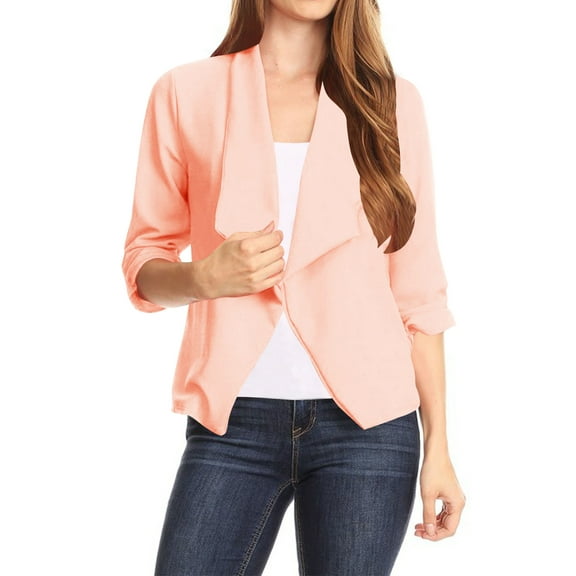 Women's Casual Office Wear Open Draped Front 3/4 Sleeves Basic Solid Blazer Jacket S-3XL