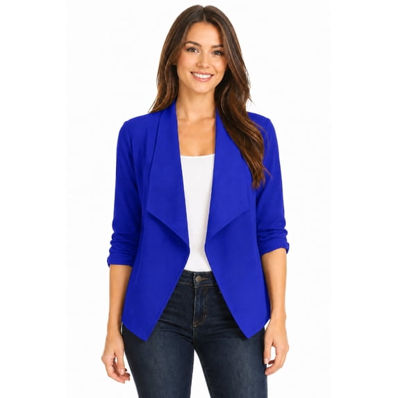 Women's Casual Office Open Draped Front Blazer Jacket with 3/4 Sleeves S-3XL