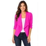 Womens Casual Office Open Draped Front Blazer Jacket with 3/4 Sleeves S-3XL