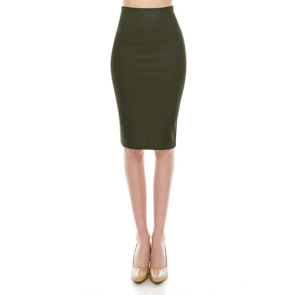 Women's Casual Office Work Wear Comfy Stretch Bodycon Solid Midi Pencil Skirt