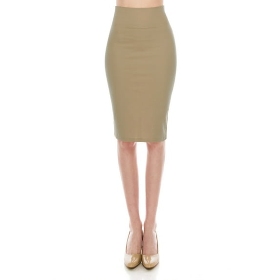 Women's Casual Office Work Wear Comfy Stretch Bodycon Solid Midi Pencil Skirt