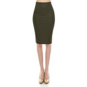 Women's Casual Office Work Wear Comfy Stretch Bodycon Solid Midi Pencil Skirt
