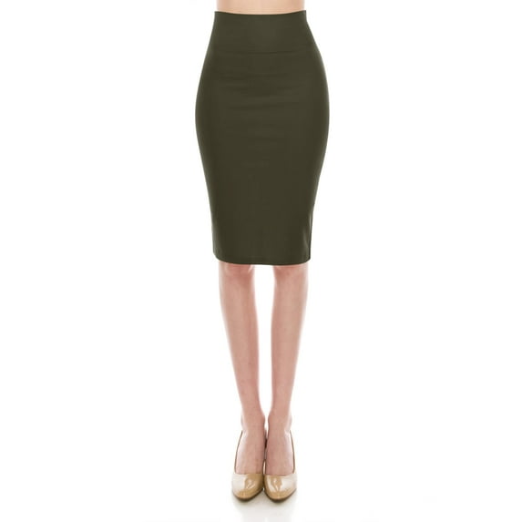 Women's Casual Office Work Wear Comfy Stretch Bodycon Solid Midi Pencil Skirt