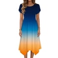 thumbnail image 1 of Women's Casual Ombre Midi A-Line Swing Dress Round Neck Petal Short Sleeve Handkerchief Irregular Hem with Pockets Gradient Print Daily Vacation, 1 of 6