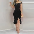 thumbnail image 1 of Women's Casual One Shoulder Sleeveless Dress with Ruffle Hem and Pearl Detail for Spring Summer, 1 of 7