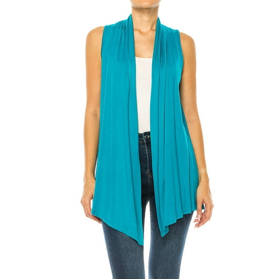 Moa Collection Women's Casual Open Draped Front Solid Cardigan Vest