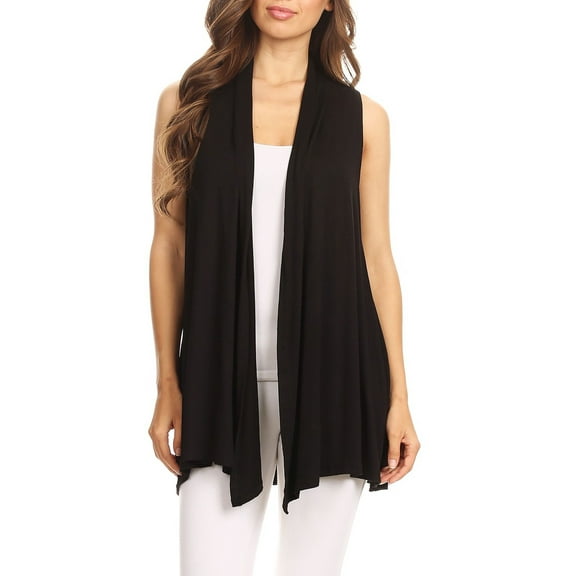 Moa Collection Women's Casual Open Draped Front Solid Cardigan Vest
