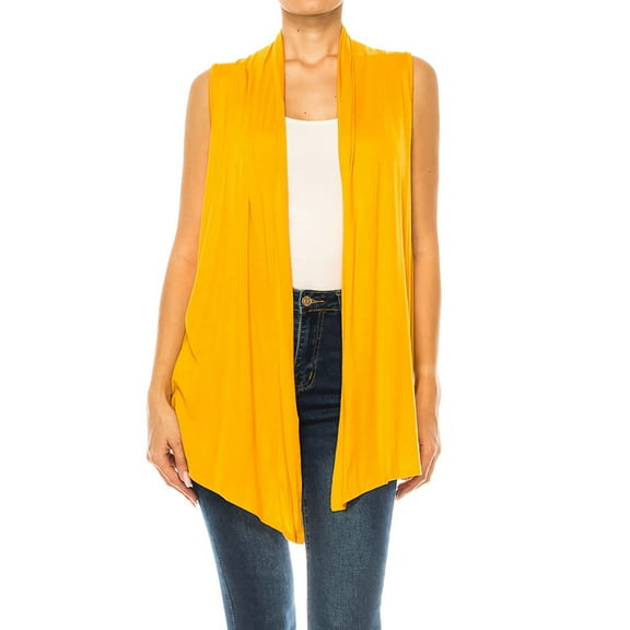 Moa Collection Women's Casual Open Draped Front Solid Cardigan Vest