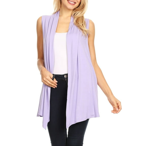 Moa Collection Women's Casual Open Draped Front Solid Cardigan Vest