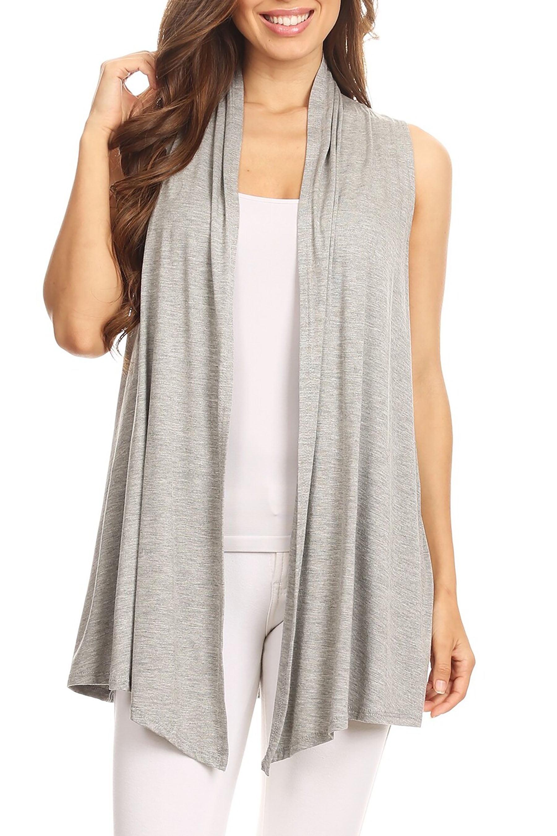 Open Drape Moa Collection Women's Casual Open Draped Front Solid Cardigan Vest ...