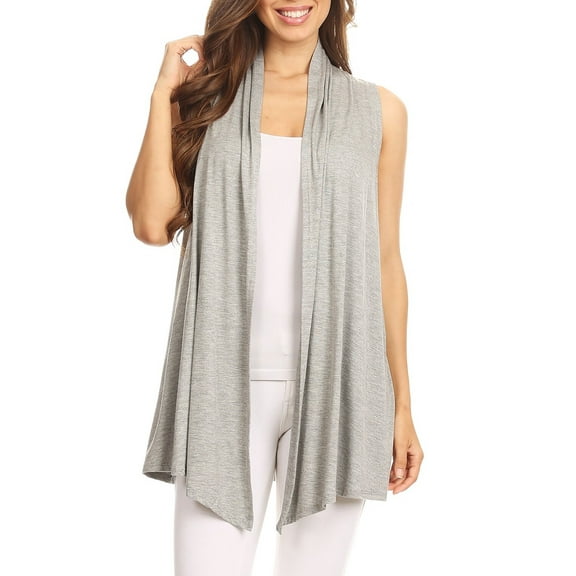 Moa Collection Women's Casual Open Draped Front Solid Cardigan Vest