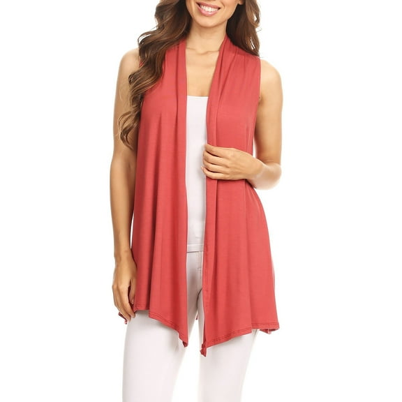 Moa Collection Women's Casual Open Draped Front Solid Cardigan Vest
