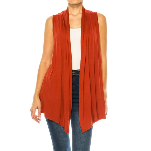 Moa Collection Women's Casual Open Draped Front Solid Cardigan Vest